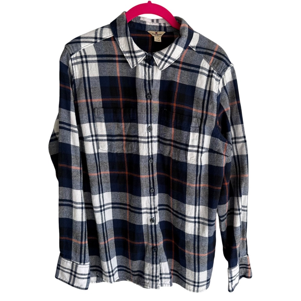 WOOLRICH Blue White Plaid Cotton Long Sleeve Mens Button Up, L